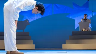 Aktor Michał Czyż podczas próby medialnej spektaklu "Betlejem polskie". Fot. PAP/Wojtek Jargiło