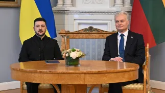 Prezydent Republiki Litewskiej Gitanas Nauseda oraz prezydent Ukrainy Wołodymyr Zełenski. Fot. PAP/Valdemar Doveiko