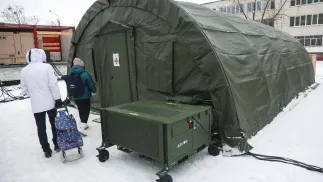 "Пункт незламності" у Києві. Фотоілюстрація. Fot. PAP/Victor Kovalchuk