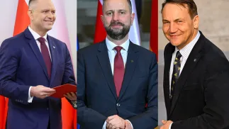 Karol Nawrocki (L), Władysław Kosiniak-Kamysz (C) i Radosław Sikorski (P). Fot. PAP/Albert Zawada/Radek Pietruszka/Wiktor Dąbkowski