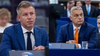 Peter Magyar (L), Viktor Orban (P). Fot. EPA/CHRISTOPHE PETIT TESSON