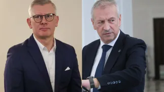 Szef BBN Sławomir Cenckiewicz i rzecznik ministra koordynatora służb specjalnych Jacek Dobrzyński. Fot. PAP/Albert Zawada/Rafał Guz