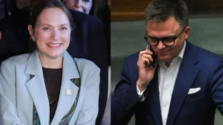 Nowa przewodnicząca Polski 2050, Katarzyna Pełczyńska-Nałęcz i Wicemarszałek Sejmu, Szymon Hołownia. Fot. PAP/Rafał Guz/Marcin Obara