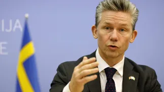 Министр обороны Швеции Пол Йонсон. Fot. PAP/EPA/TOMS KALNINS