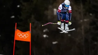 Lindsey Vonn podczas zjazdu na igrzyskach, fot. PAP/EPA/KEYSTONE/Jean-Christophe Bott