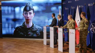 Владислав Косиняк-Камыш, Цезарий Томчик, Веслав Кукула, Кароль Моленда на пресс-конференции в Генеральном штабе Войска Польского в Варшаве, 9 февраля 2026 г. Fot. PAP/Albert Zawada