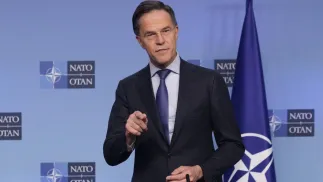 Sekretarz generalny NATO Mark Rutte w Brukseli. Fot. PAP/EPA/OLIVIER MATTHYS