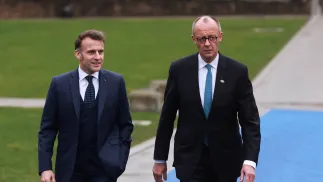 Kanclerz Niemiec Friedrich Merz i prezydent Francji Emmanuel Macron. Fot. PAP/EPA/OLIVIER HOSLET