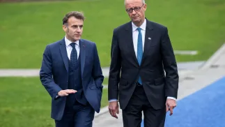Prezydent Francji Emmanuel Macron i kanclerz Niemiec Friedrich Merz. Fot. PAP/Wiktor Dąbkowski