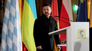 Владимир Зеленский на Мюнхенской конференции по безопасности. Fot. PAP/EPA/RONALD WITTEK