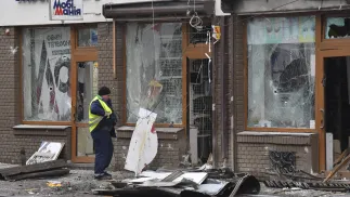 Последствия двойного взрыва в центре Львова. Fot.: PAP/EPA/ MYKOLA TYS 