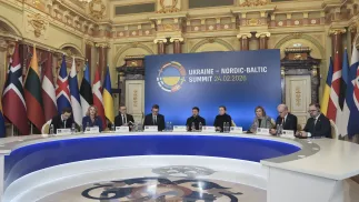 Лідери країн ЄС та президент України Володимир Зеленський беруть участь у саміті Україна–Нордичні та Балтійські країни. Київ, Україна. 24 лютого 2026 року. Fot. PAP/EPA/STRINGER