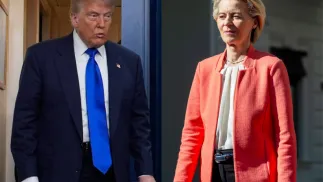 Prezydent USA Donald Trump i przewodnicząca KE Ursula von der Leyen. Fot. PAP/EPA/YURI GRIPAS /DUMITRU DORU/ POOL