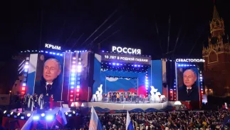 Виступ Путіна на концерті з нагоди десятої річниці анексії Кримського півострову Росією. Fot. PAP/EPA/	SERGEI ILNITSKY