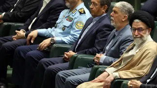 Pierwszy od prawej minister wywiadu Iranu, Esmail Chatib. Fot. PAP/EPA/ABEDIN TAHERKENAREH