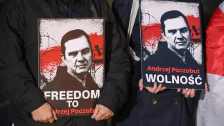 Акція солідарності з Анджеєм Почобутом — журналістом та діячем Союзу поляків Білорусі, якого ув'язнив режим Лукашенка. Fot. PAP/Artur Reszko