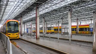 Zajezdnia tramwajowa na warszawskich Młocinach. Fot. PAP/Szymon Pulcyn