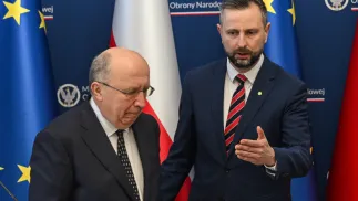 Wicepremier, minister obrony narodowej Władysław Kosiniak-Kamysz (P) i komisarz ds. obrony i przestrzeni kosmicznej UE Andrius Kubilius. Fot. PAP/Radek Pietruszka