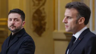 Владимир Зеленский и Эмманюель Макрон. Fot. PAP/EPA/LUDOVIC MARIN / POOL