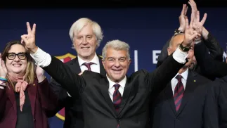 Prezes FC Barcelony Joan Laporta. Fot. PAP/EPA/Enric Fontcuberta
