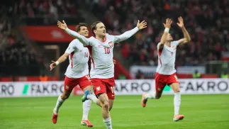 Celebracja polskich piłkarzy po golu Piotra Zielińskiego, fot. PAP/Leszek Szymański