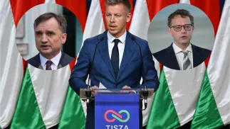 Marcin Romanowski (P), Zbigniew Ziobro (L) i Peter Magyar (C). Fot. EPA/TIBOR ILLYES HUNGARY/PAP/Marcin Obara/PAP/Paweł Supernak