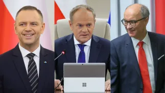 Karol Nawrocki, Donald Tusk i Włodzimierz Czarzasty Fot. PAP/Leszek Szymański/Paweł Supernak