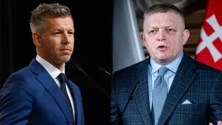 Lider partii TISZA Peter Magyar i premier Słowacji Robert Fico. Fot. PAP/EPA/LUKAS KABON /TIBOR ILLYES