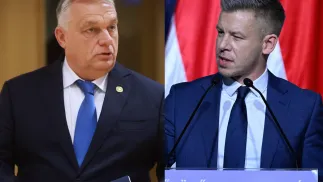 Wiktor Orban, Peter Magyar. Fot. PAP/EPA/OLIVIER HOSLET,SZILARD KOSZTICSAK