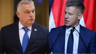 Wiktor Orban, Peter Magyar. Fot. PAP/EPA/OLIVIER HOSLET,SZILARD KOSZTICSAK