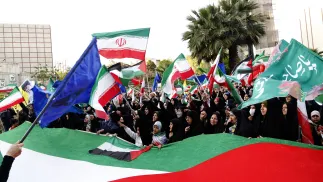 Иранская проправительственная манифестация в центре Тегерана. Fot. PAP/EPA/ABEDIN TAHERKENAREH