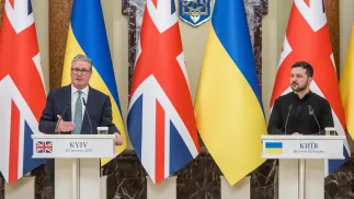 Prezydent Ukrainy Wołodymyr Zełenski i premier Wielkiej Brytanii Keir Starmer. Fot. PAP/	Vladyslav Musiienko