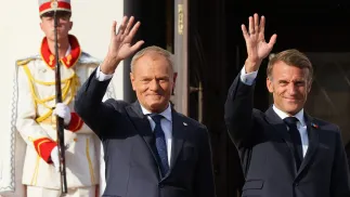 Дональд Туск і Еммануель Макрон, 2025 р. Fot. PAP/Paweł Supernak