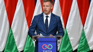 Peter Magyar, przewodniczący Tiszy. Fot. PAP/Fot. PAP/EPA/TIBOR ILLYES