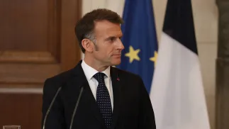 Президент Франції Емманюель Макрон. Fot. PAP/EPA/GEORGE VITSARAS