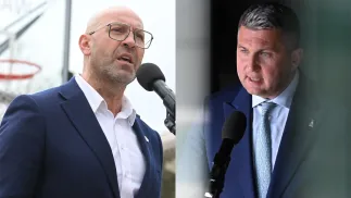 Minister sportu i turystyki Jakub Rutnicki i prezes PKOl Radosław Piesiewicz. Fot. PAP/Marcin Obara/Radek Pietruszka