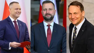 Karol Nawrocki (L), Władysław Kosiniak-Kamysz (C) i Radosław Sikorski (P). Fot. PAP/Albert Zawada/Radek Pietruszka/Wiktor Dąbkowski
