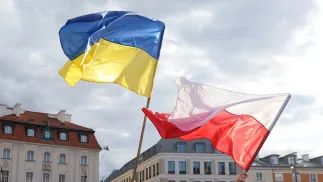 Flaga Ukrainy i Polski Fot. PAP/Paweł Supernak