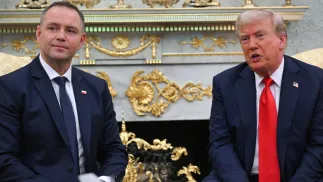 Кароль Навроцкий и Дональд Трамп во время встречи в Белом Доме. 03.09.2025. Fot. PAP/Radek Pietruszka