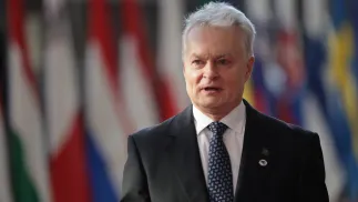 Prezydent Litwy Gitanas Nauseda. Fot. PAP/EPA/OLIVIER MATTHYS