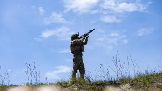 Український солдат. Фотоілюстрація. Fot. PAP/Yevhen Titov
