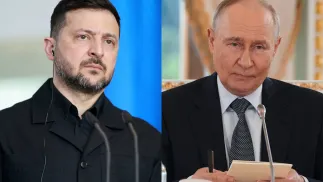 Wołodymyr Zełenski i Władimir Putin Fot. PAP/EPA/CLEMENS BILAN//DMITRI LOVETSKY/AP POOL