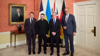 (слева-направо) Эммануэль Макрон, Владимир Зеленский,Кир Стармер, Фридрих Мерц. Fot. president.gov.ua