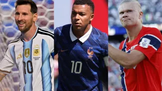 Lionel Messi; Kylian Mbappe; Erling Haaland. Fot. PAP/EPA/AMY KONTRAS/SARAH YENESEL/GREG M. COOPER