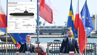 Wicepremier, szef MON Władysław Kosiniak-Kamysz (P) oraz minister obrony Szwecji Pal Johnson (L). Fot. PAP/Marcin Gadomski