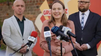 Minister funduszy i polityki regionalnej Katarzyna Pełczyńska-Nałęcz na konferencji prasowej w Grudziądzu. Fot.  Ministerstwo Funduszy i Polityki Regionalnej 