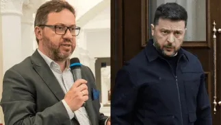 Były ambasador Polski w Ukrainie Bartosz Cichocki i prezydent Ukrainy Wołodymyr Zełenski. Fot. PAP/Vladyslav Musiienko/ EPA/SERGEY DOLZHENKO