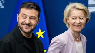  Prezydent Ukrainy Wołodymyr Zełenski oraz przewodnicząca KE Ursula von der Leyen. Fot. PAP/	Wiktor Dąbkowski