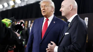 Prezydent USA Donald Trump i szef FIFA Giovanni Infantino. Fot. PAP/EPA/WILL OLIVER 