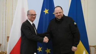 Влодзімєж Чажастий і Руслан Стефанчук, 23.02.2026. Fot. PAP/Marcin Obara